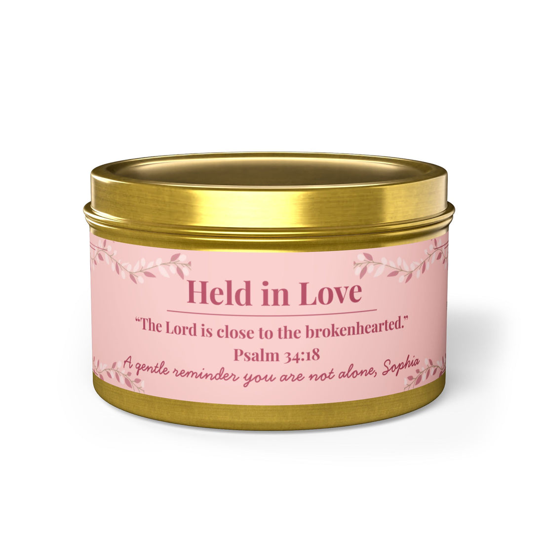 Comfort & Hope Little Blessing gift set with comfort journal and Held in Love gold tin candle, gentle faith-based gift”