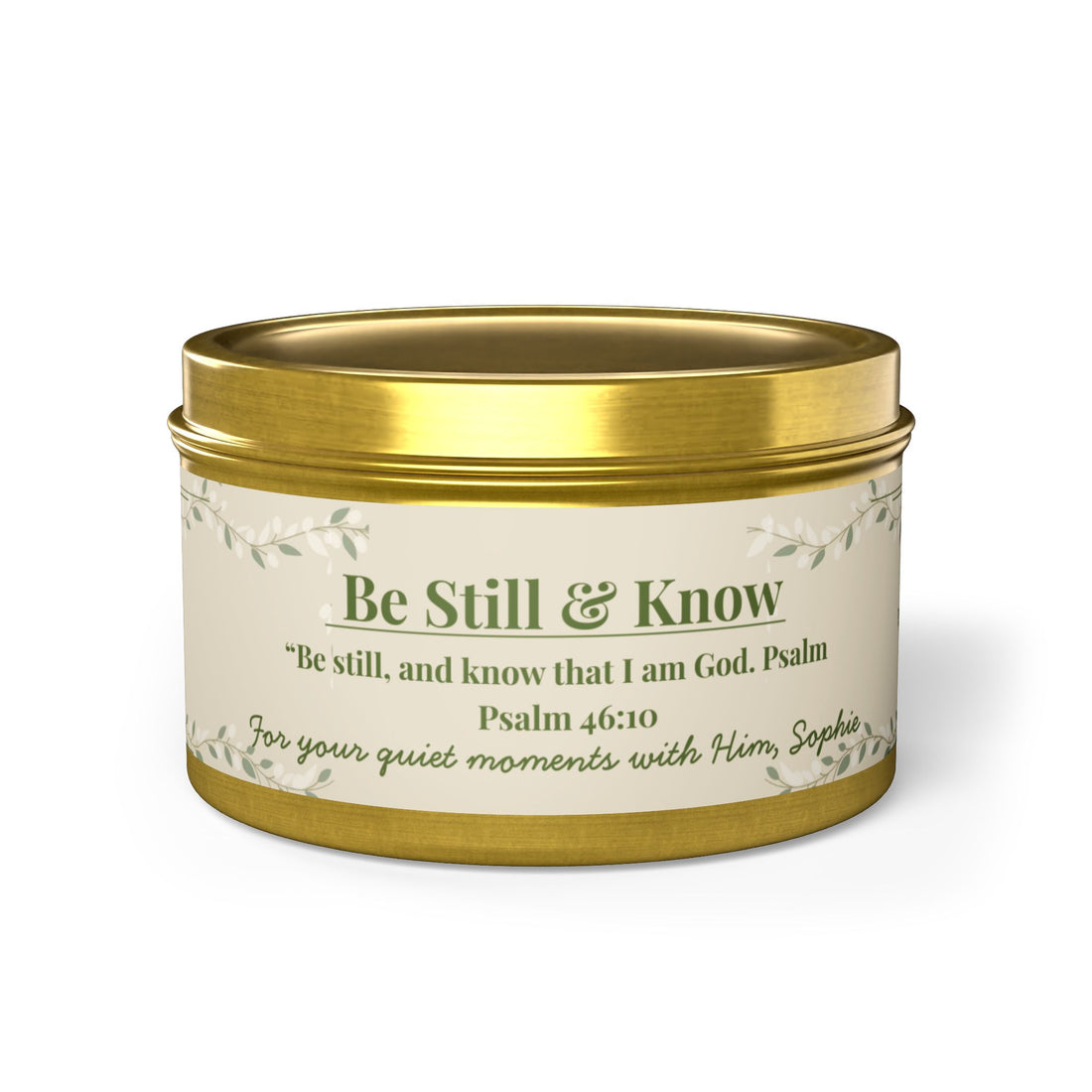 Be Still and Know Little Blessing personalized candle in 4oz tin, Christian encouragement candle
