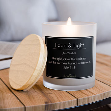 Hope & Light – Modern Black Label Personalized Frosted Glass Candle 11oz