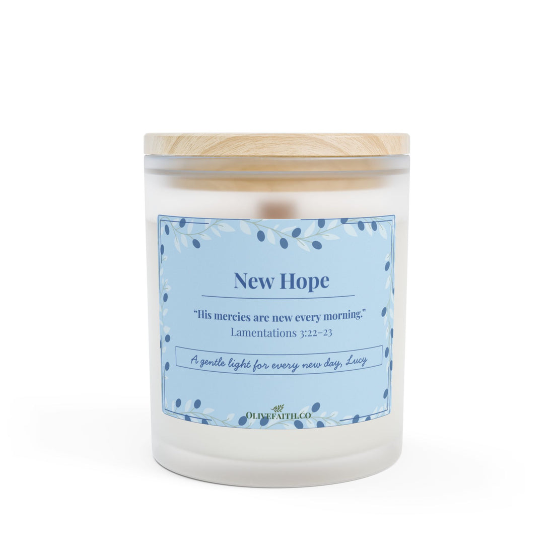 New Hope signature personalized candle in 11oz frosted glass, modern Christian candle”