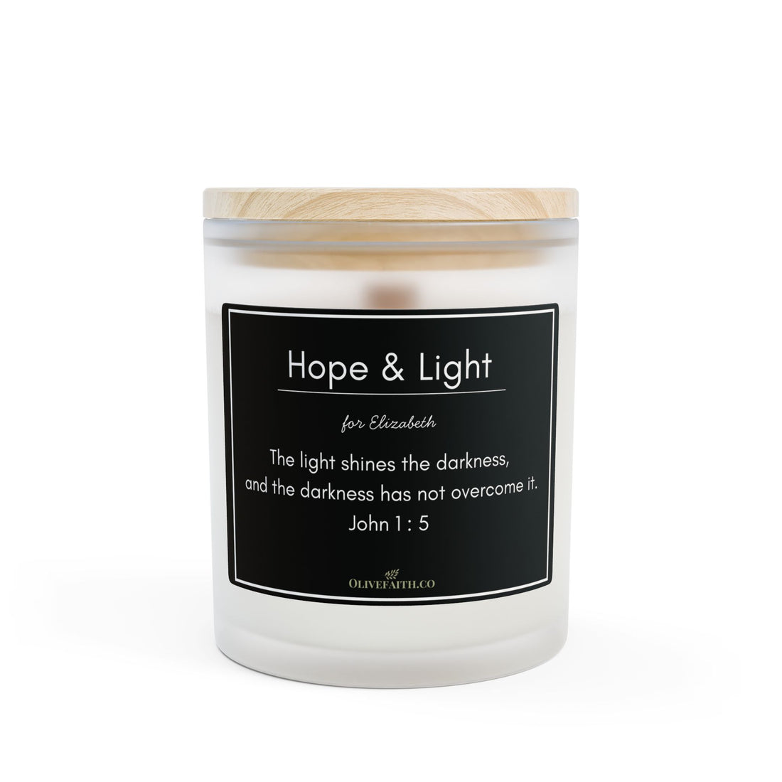 Hope & Light – Modern Black Label Personalized Frosted Glass Candle 11oz