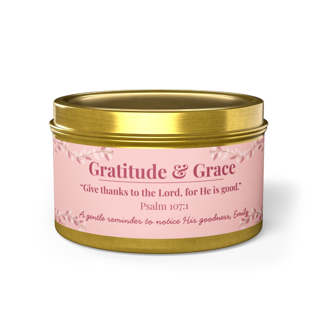 Gratitude & Grace Little Blessing personalized candle in 4oz tin, minimalist Christian candle