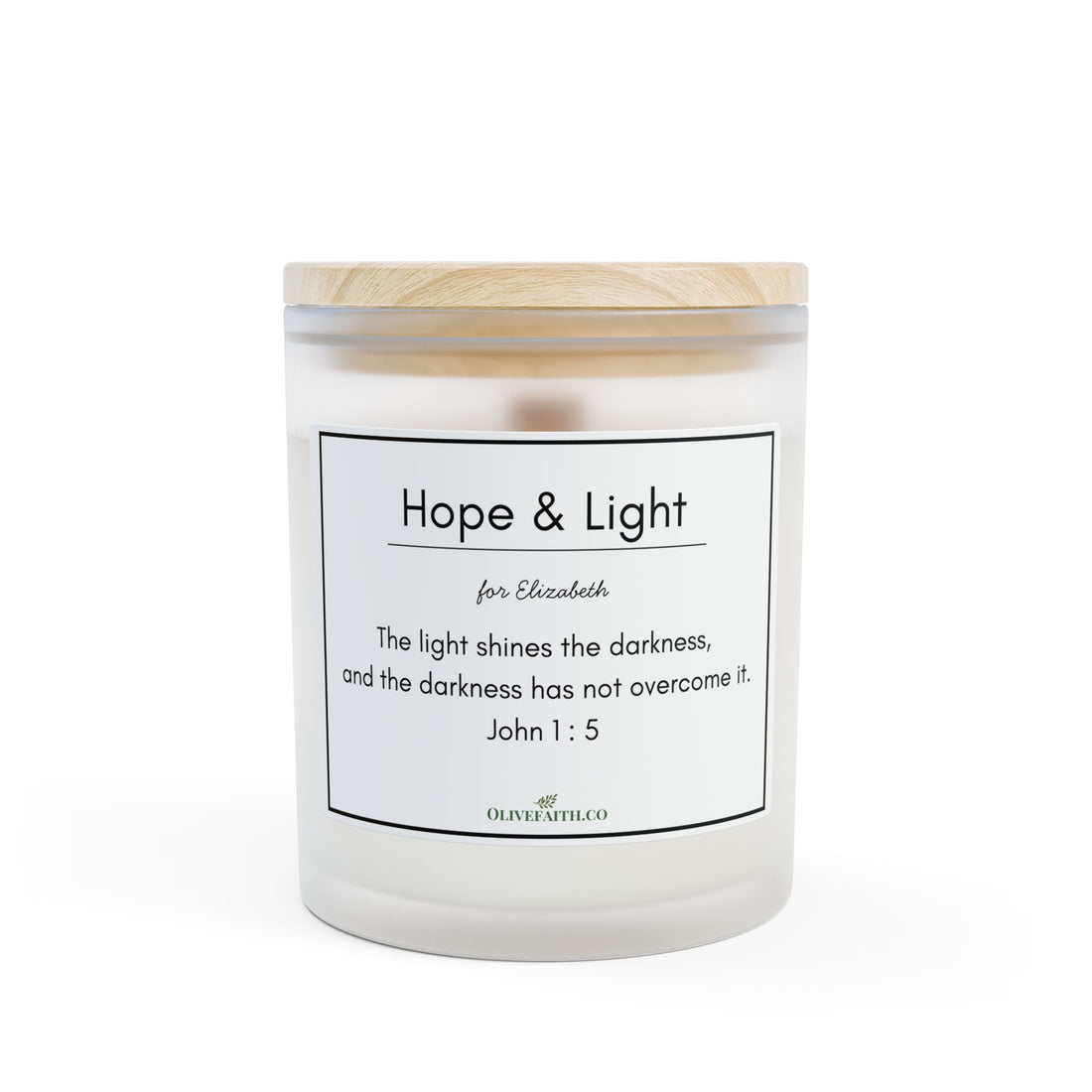 Candle labeled 'Hope & Light' . Christan candles