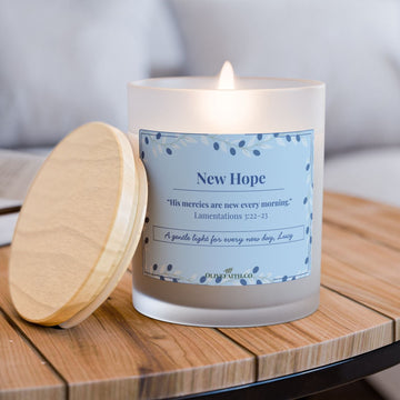 New Hope signature personalized candle in 11oz frosted glass, modern Christian candle”