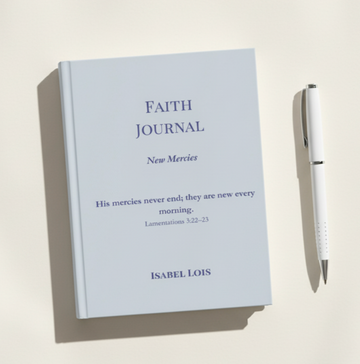 New Mercies personalized faith journal in dove blue color, minimalist Christian journal