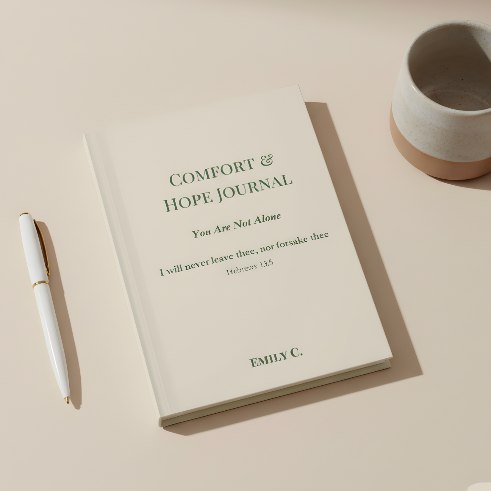 Comfort & Hope journal ‘You Are Not Alone’, personalized, sage color, Christian encouragement journal