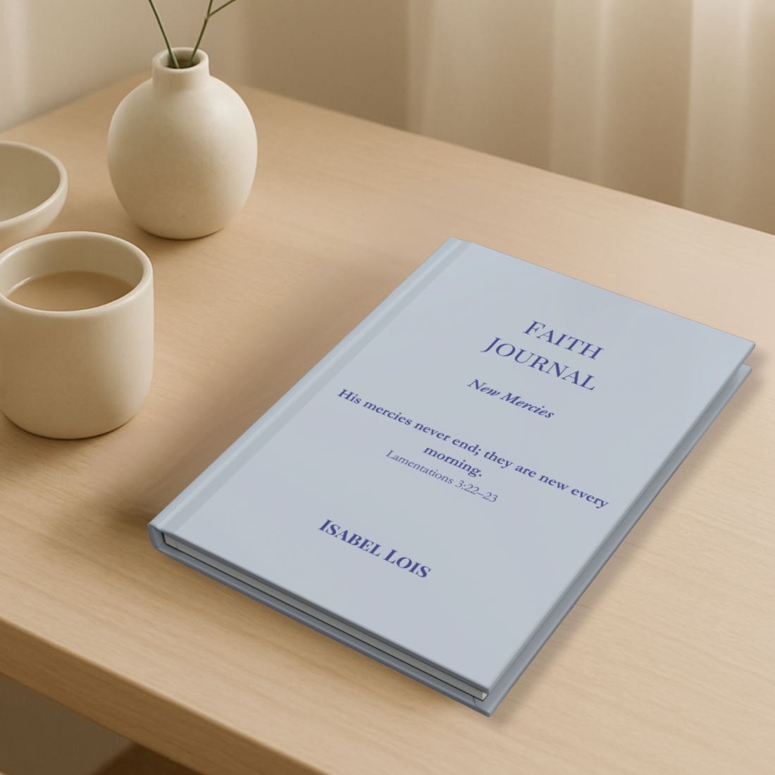 New Mercies personalized faith journal in dove blue color, minimalist Christian journal